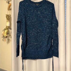 Relativity Speckled Blue Crew Neck Sweater with Side Ties